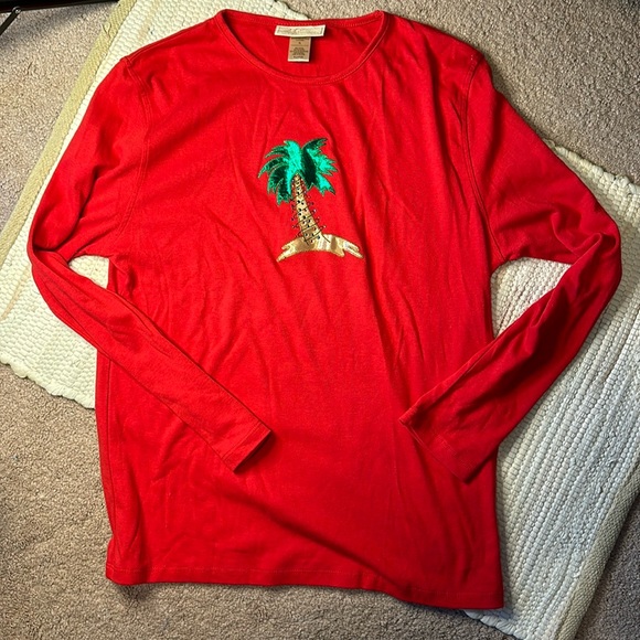 MC sportswear Woman’s palm tree 3/4 sleeve shirt Christmas size XL - Picture 1 of 4